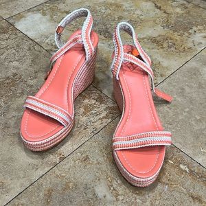 BP coral and tan wedges size 8